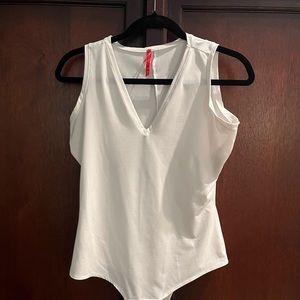 White Sleeveless V-Neck Top